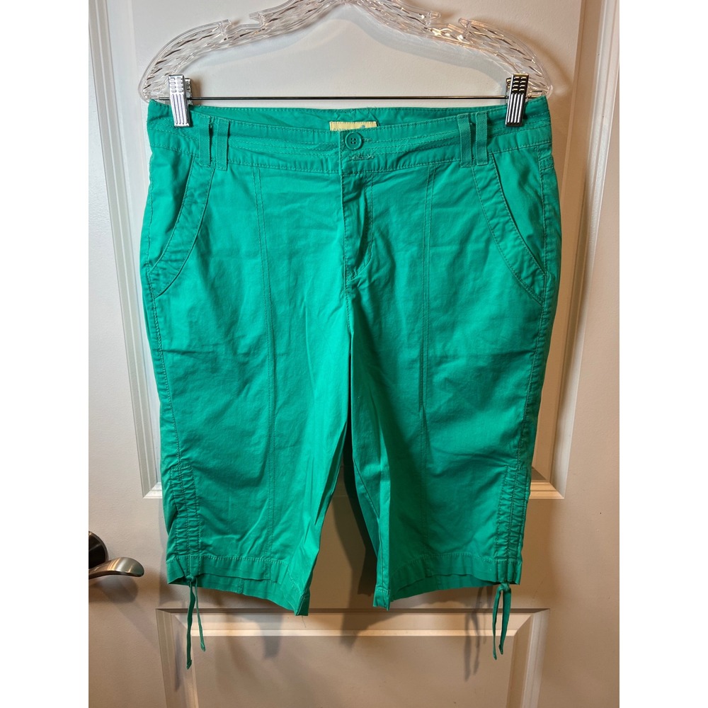 Caribbean Joe Womens Bermuda Shorts Ruched Tie Hem Green Size 8